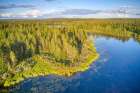 Finland, North Ostrobothnia, Rukatunturi area. Aerial views of forest, lakes and marshes. Art Print